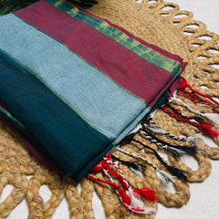 TRIDHARA🍃✨MULTICOLOURED STRIPES DESIGN KHADI COTTON SAREE (SU 825)