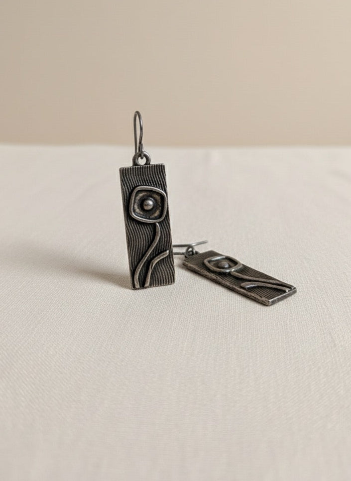 Tarnished Silver Rectangle Earrings ( SJ 100 )