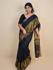 SHYAMA🖤✨BLACK MUL COTTON SAREE (SU 761)