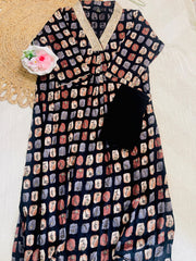 Black kurtha with golden V neck