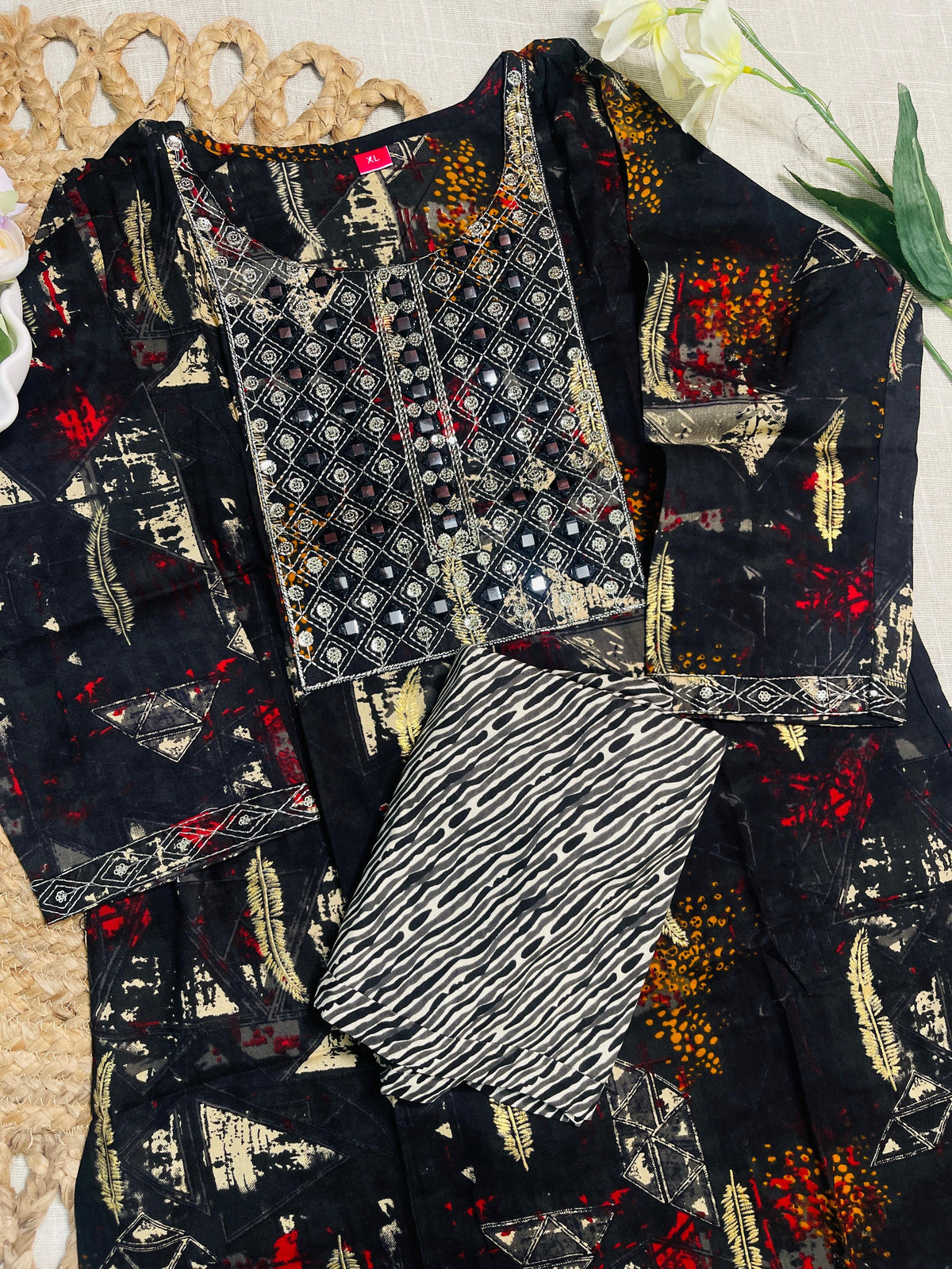 Black cord set with mirror work - SU 132