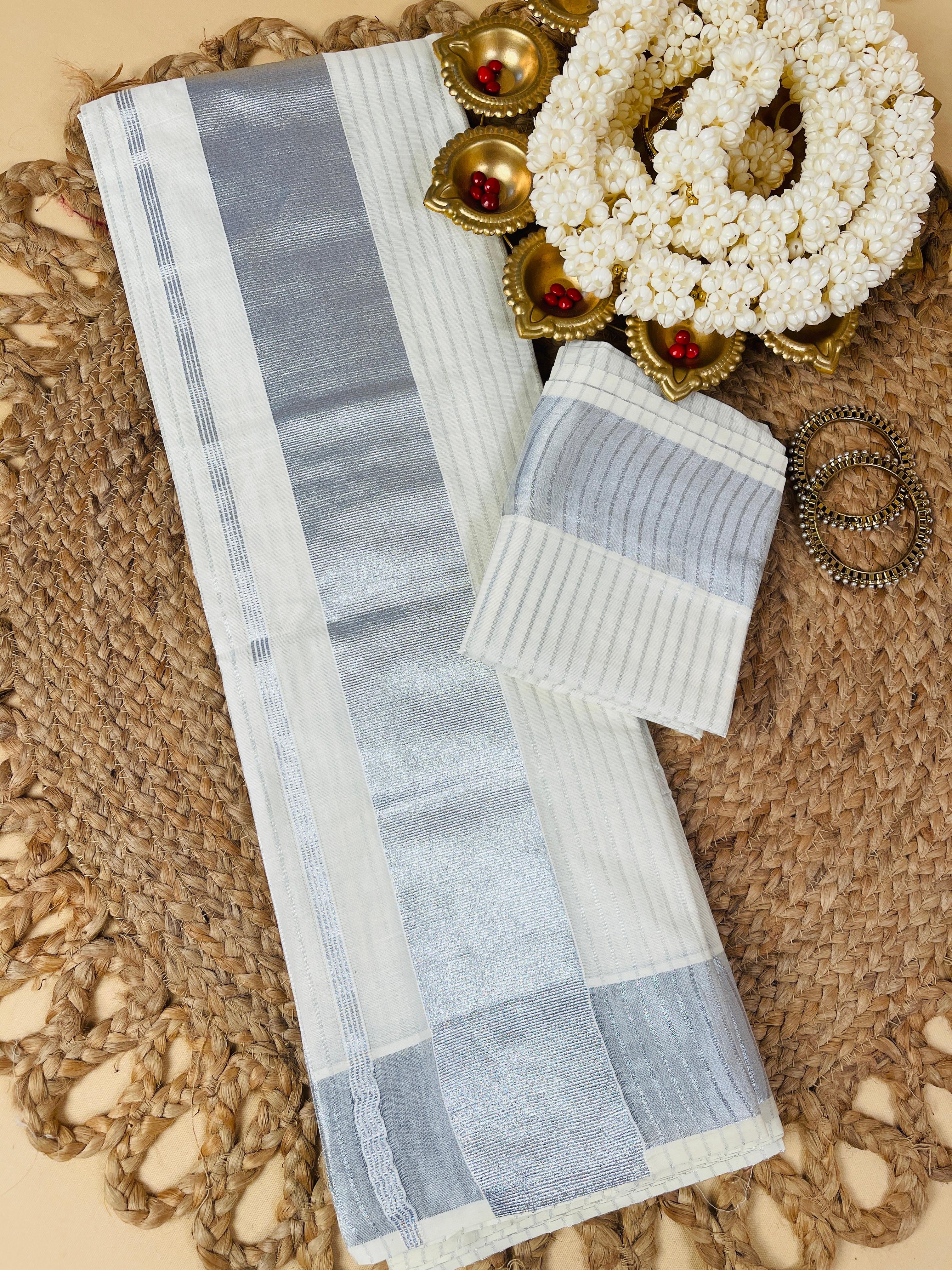 Ready to Wear Saree with Silver Border & Stripes - Elegant Saree