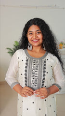 White & Black Soft Vijithra Silk Salwar Suit - Elegant Salwar (SU 187)