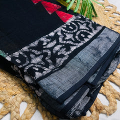BLACK LINEN SAREE (SU 464)