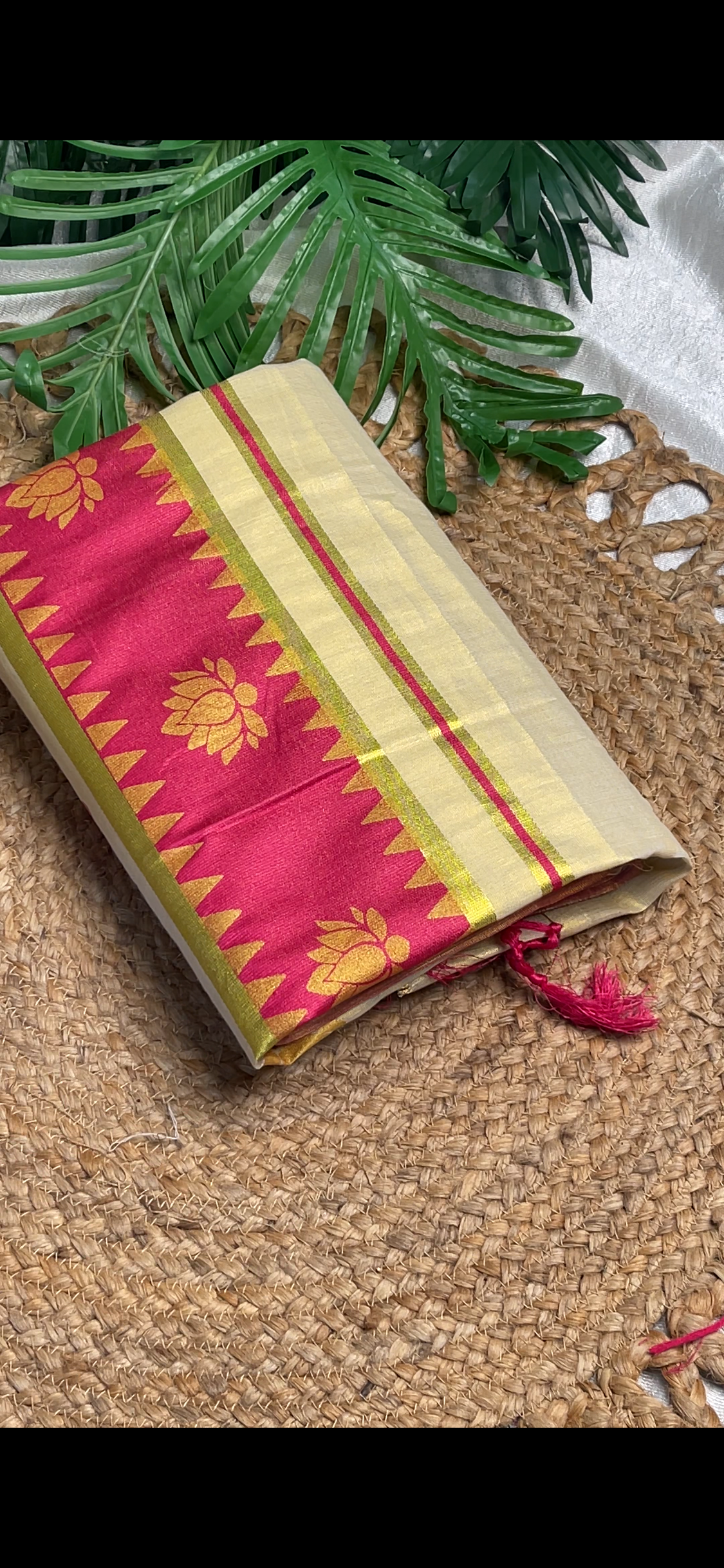 Pink Lotus embroidery Saree with pink tassels- Elegant Saree - SU 495