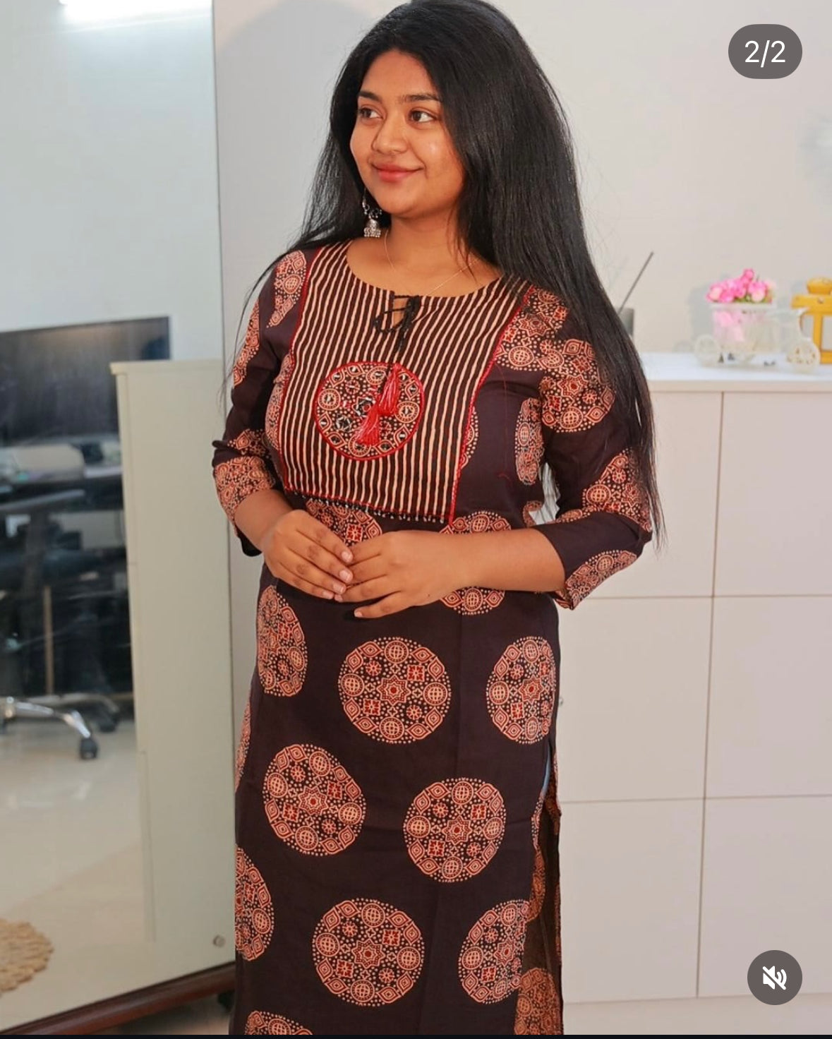 Black Brown Mirror Work Kurtha Top - SU 369