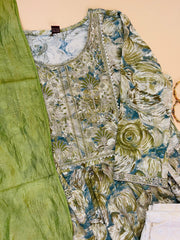 Green kurta set with dupatta(Naira Cut)