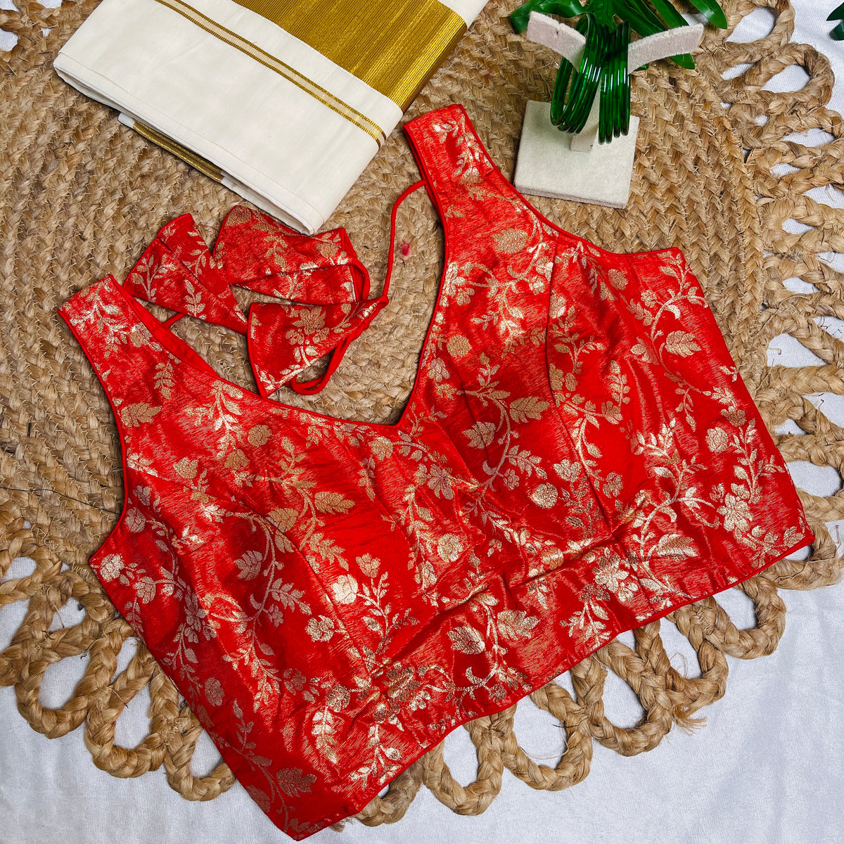 SUNSET ORANGE✨BROCADE READYMADE BLOUSE (SU 845)