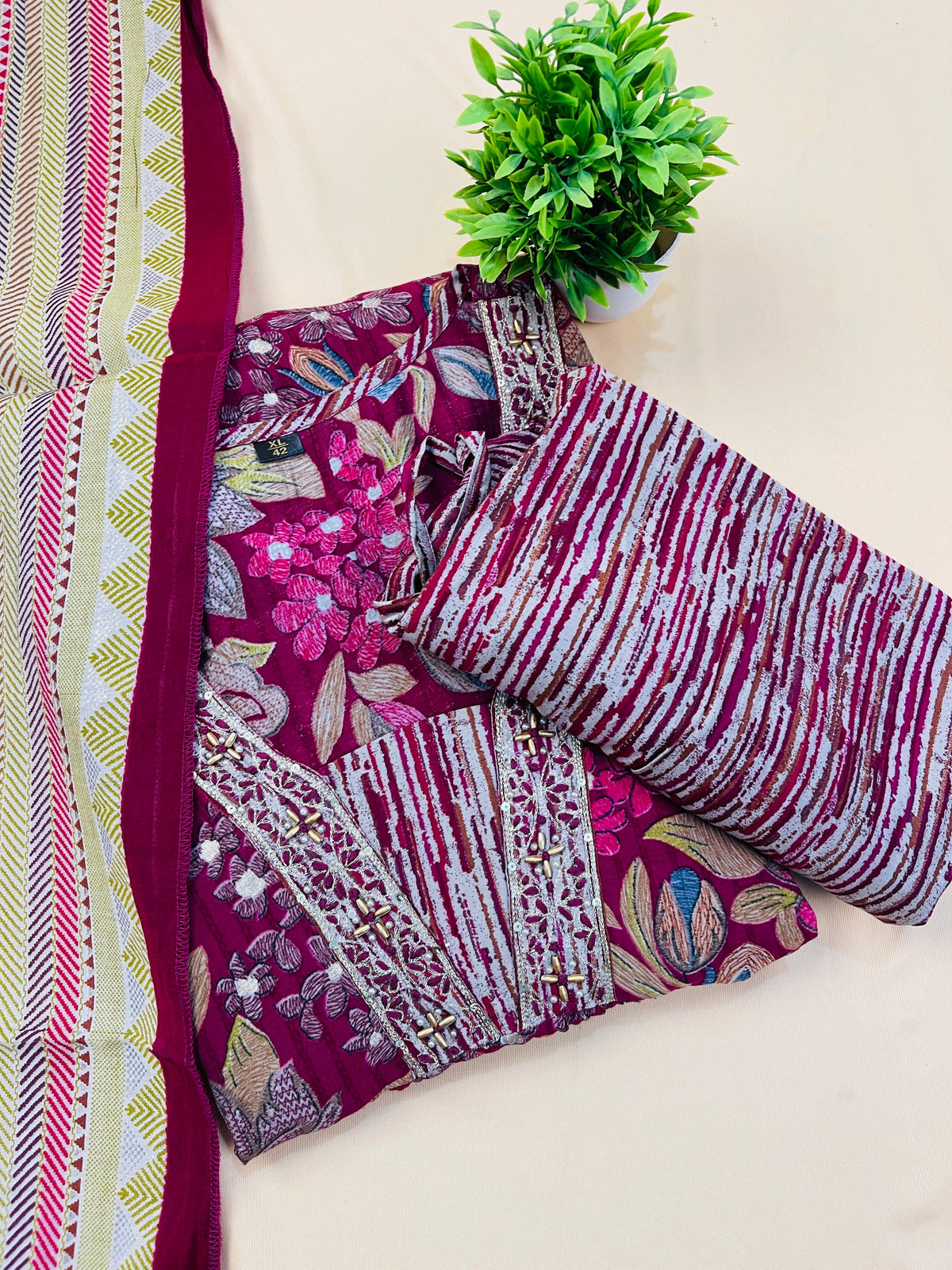 Magenta Salwar Suit with Floral work - SU 89