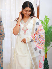 Off white salwar set with jewel neck