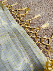 CHECK DESIGN (BIG) GOLDEN TISSUE READY TO WEAR SAREE WITH BLOUSE PIECE (SU 879)