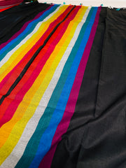 BLACK WITH MULTICOLOURED STRIPES & BORDER CHECK KHADI MUL COTTON SAREE (SU 852)