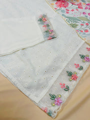Off white hakoba salwar suit with floral thread work