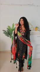 BLACK SALWAR WITH PINK NECK FLORAL WORK (SU 232)