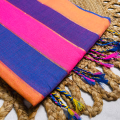 TRIVENI💜🩷 MULTICOLOURED STRIPES DESIGN KHADI COTTON SAREE (SU 824)