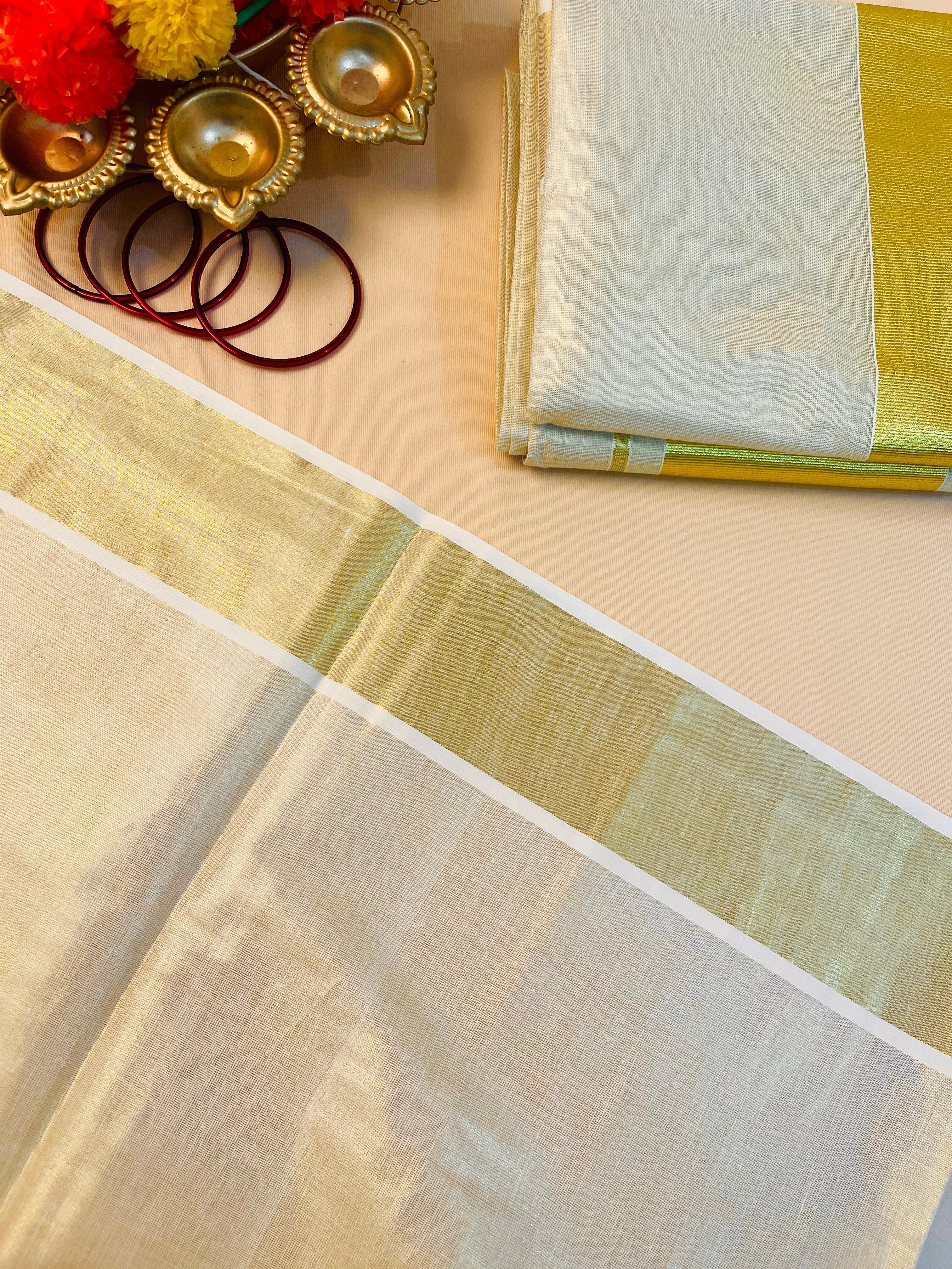 Ready to Wear Plain Tissue Saree with Golden Border - Elegant Saree