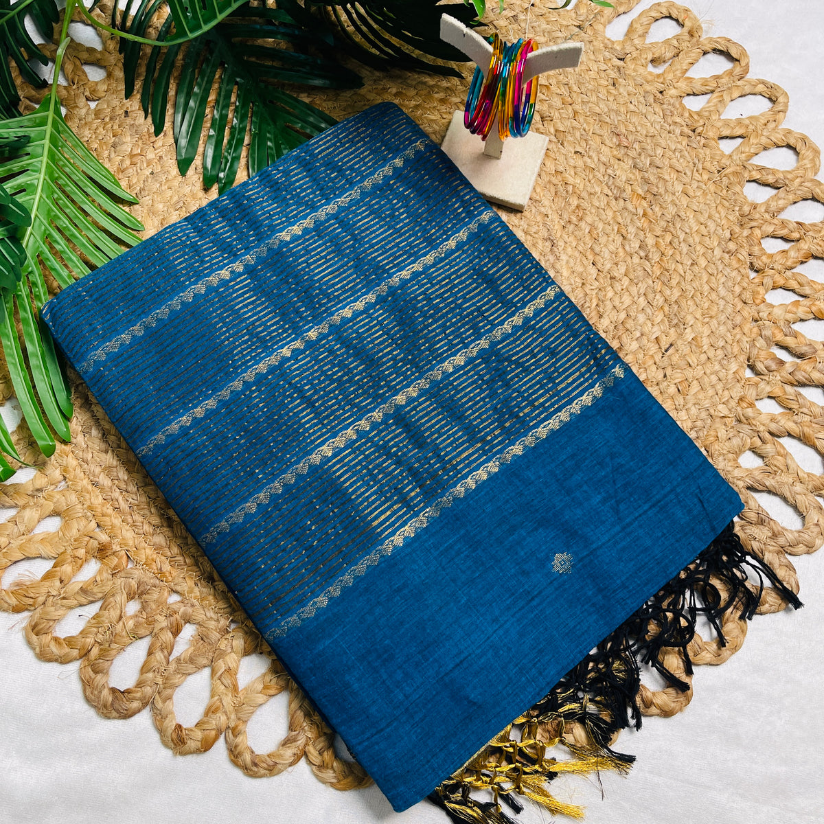 NILA🦋✨ROYAL BLUE WITH GOLDEN BORDER COTTON SAREE (SU 839)