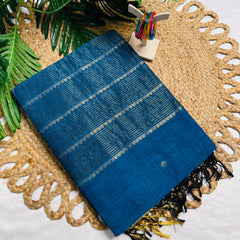 NILA🦋✨ROYAL BLUE WITH GOLDEN BORDER COTTON SAREE (SU 839)