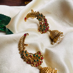 ANTIQUE GOLD TONE PEACOCK EAR CUFFS WITH JHUMKAS (SJ 201)