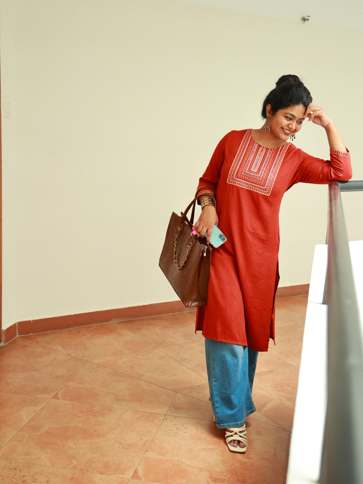 Brick Red Kurtha Top - Casual Kurtha