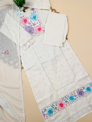 Off white Hakoba Salwar Suit with Floral Embroidery Work- Elegant Salwar Suit SU 141