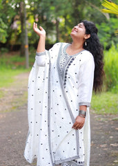 White & Black Soft Vijithra Silk Salwar Suit - Elegant Salwar