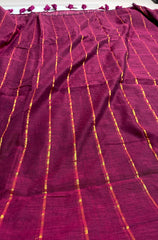 MADHULIKA🌺✨RANI WINE WITH GOLDEN STRIPES SOFT MUL COTTON SAREE (SU 822)