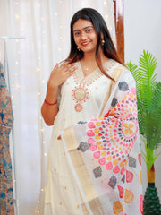 Off white salwar set with jewel neck