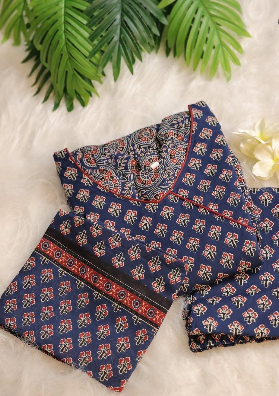 Blue Ajrakh Kurthi Set