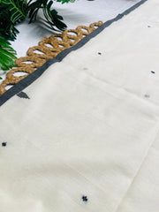 MOONLINE🌑✨OFF WHITE WITH CHARCOAL BLACK COTTON SAREE ( SU 838)