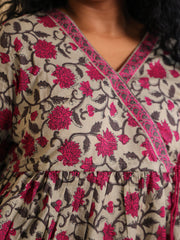 SEIGE GREEN WITH ROSE  SHORT KURTHI (SU406)