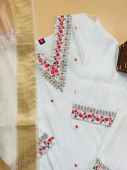 White Salwar Suit with floral Print Dupetta - SU 144