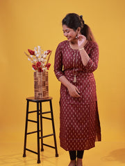 Maroon Kurtha Top with Golden print - Casual Kurthi