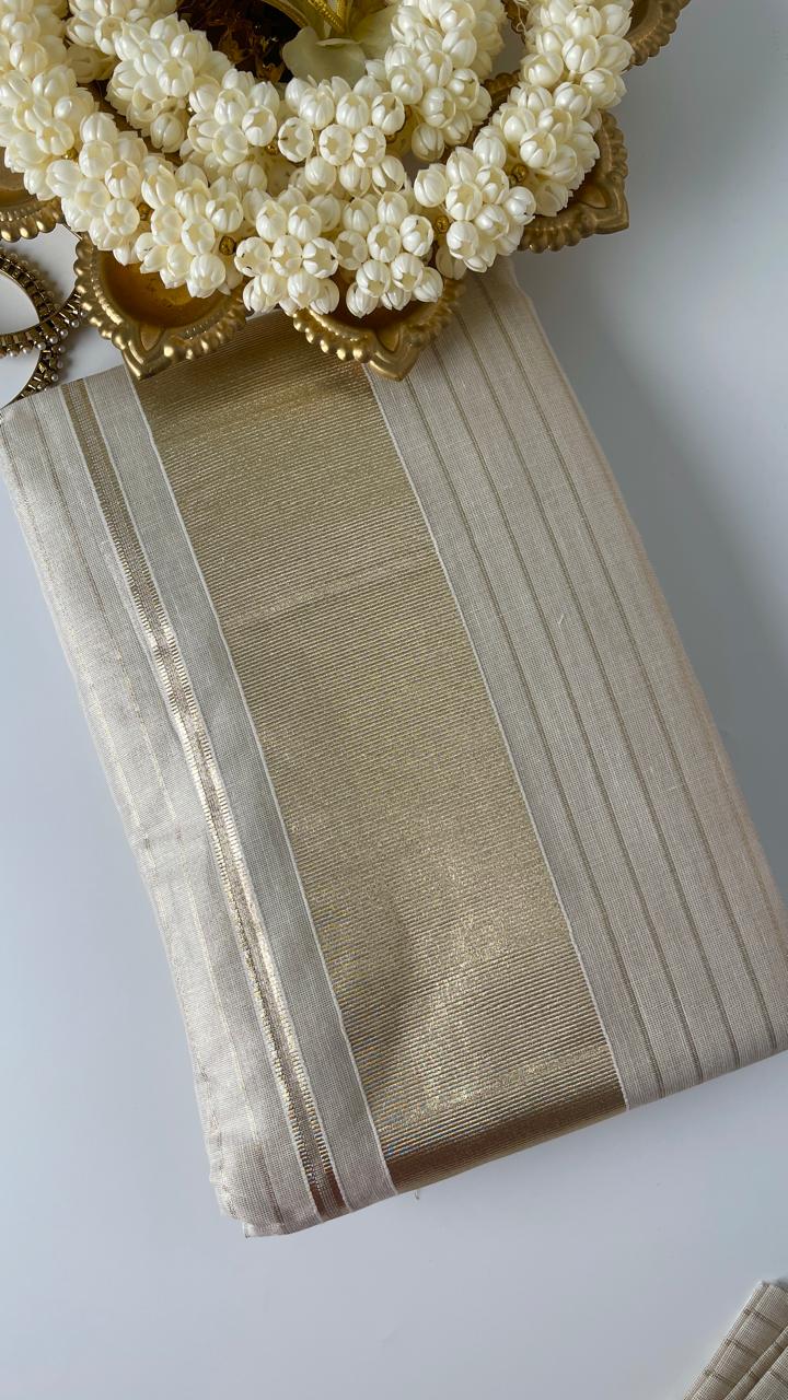 Ready to Wear Stripes Muted Gold Saree – Elegant Festive & Wedding Wear