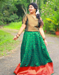 Copper Brown Green Skirt & Top - Traditional Wear