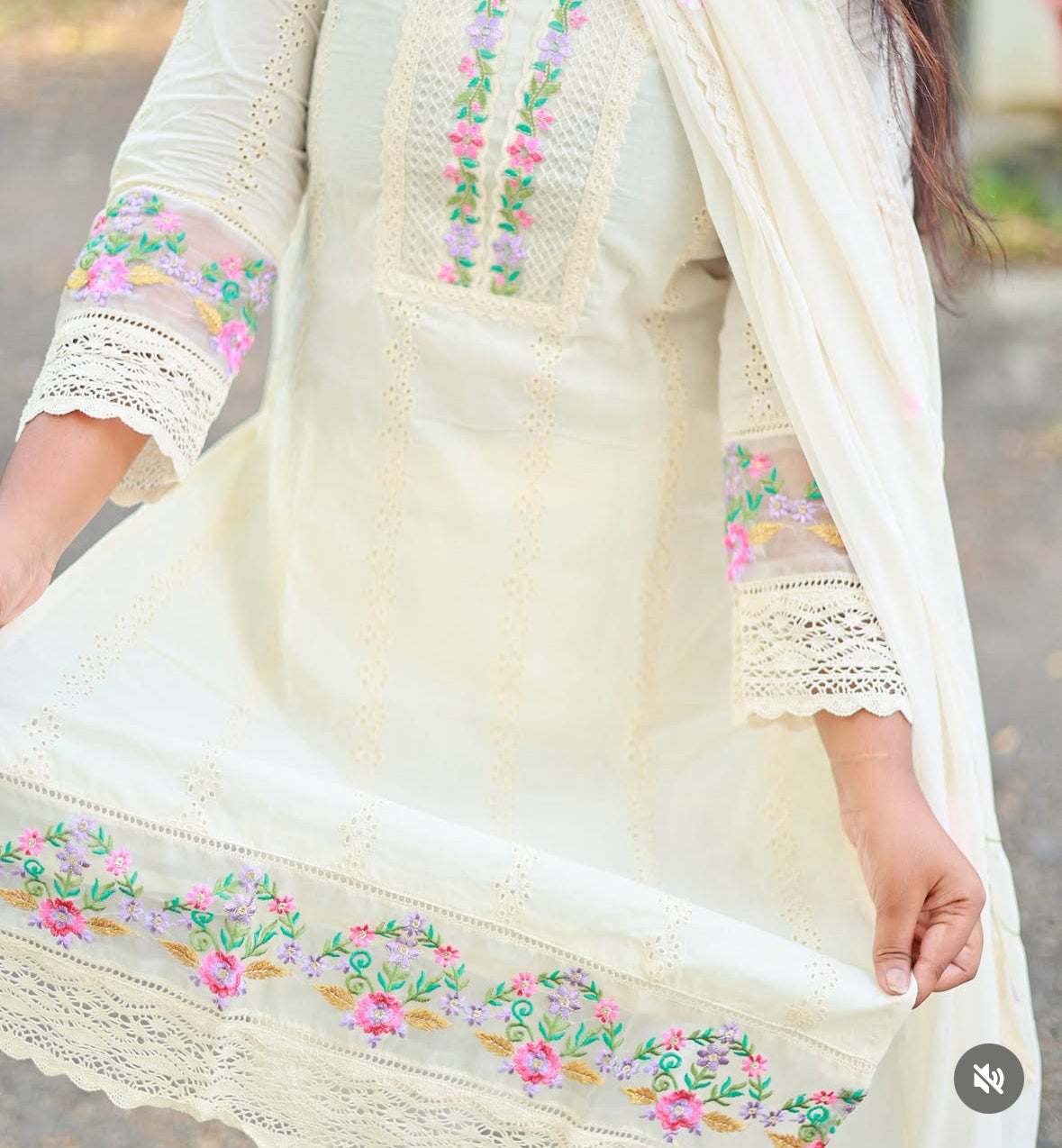Off white Hakoba Salwar Suit With floral Work - Elegant Salwar