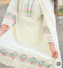 Off white Hakoba Salwar Suit With floral Work - Elegant Salwar