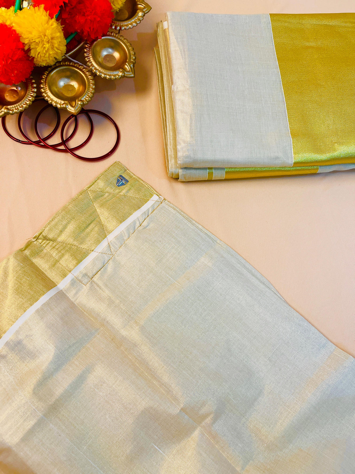 Ready to Wear Plain Tissue Saree with Golden Border - Elegant Saree