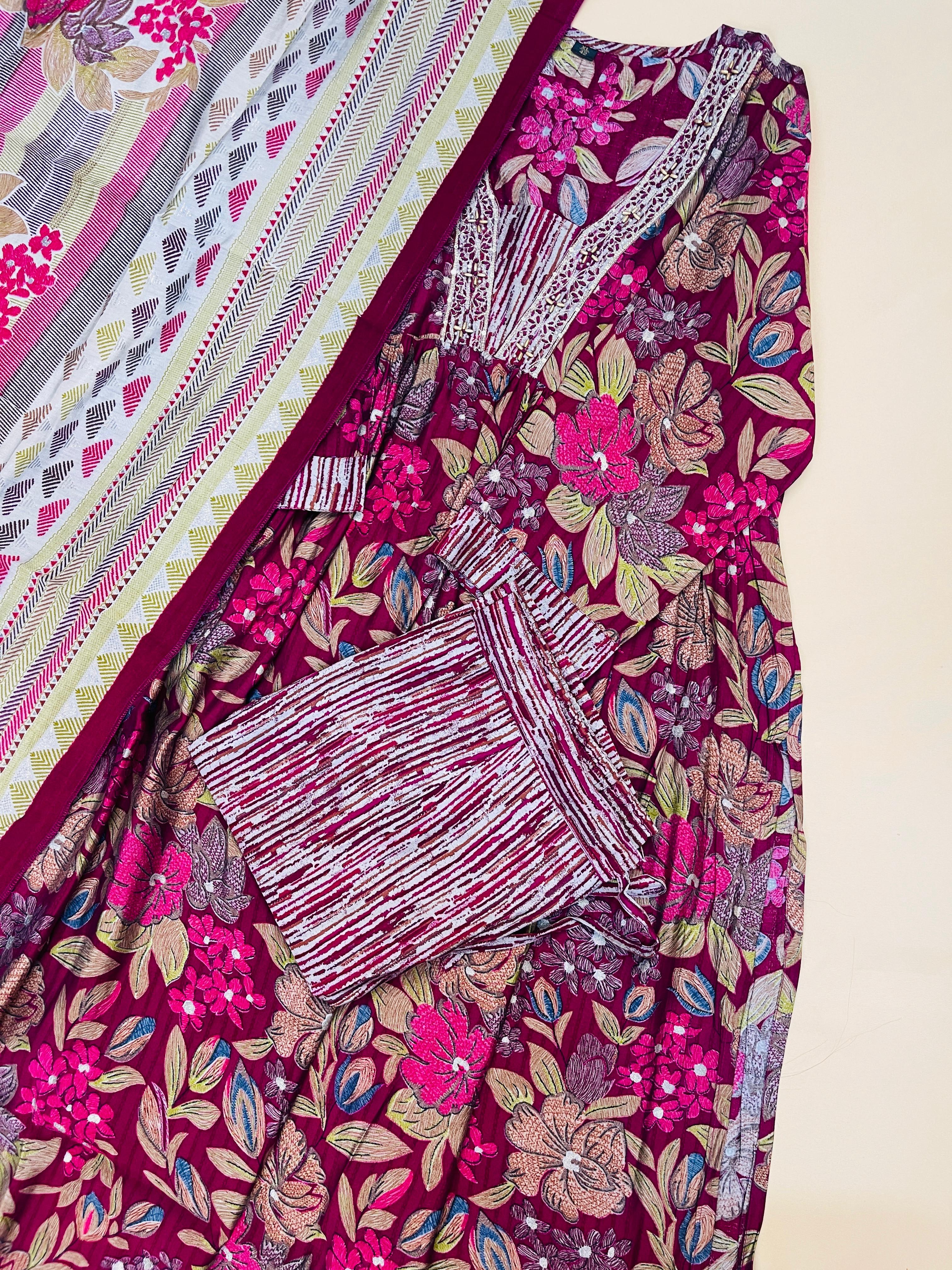 Magenta Salwar Suit with Floral work - SU 89