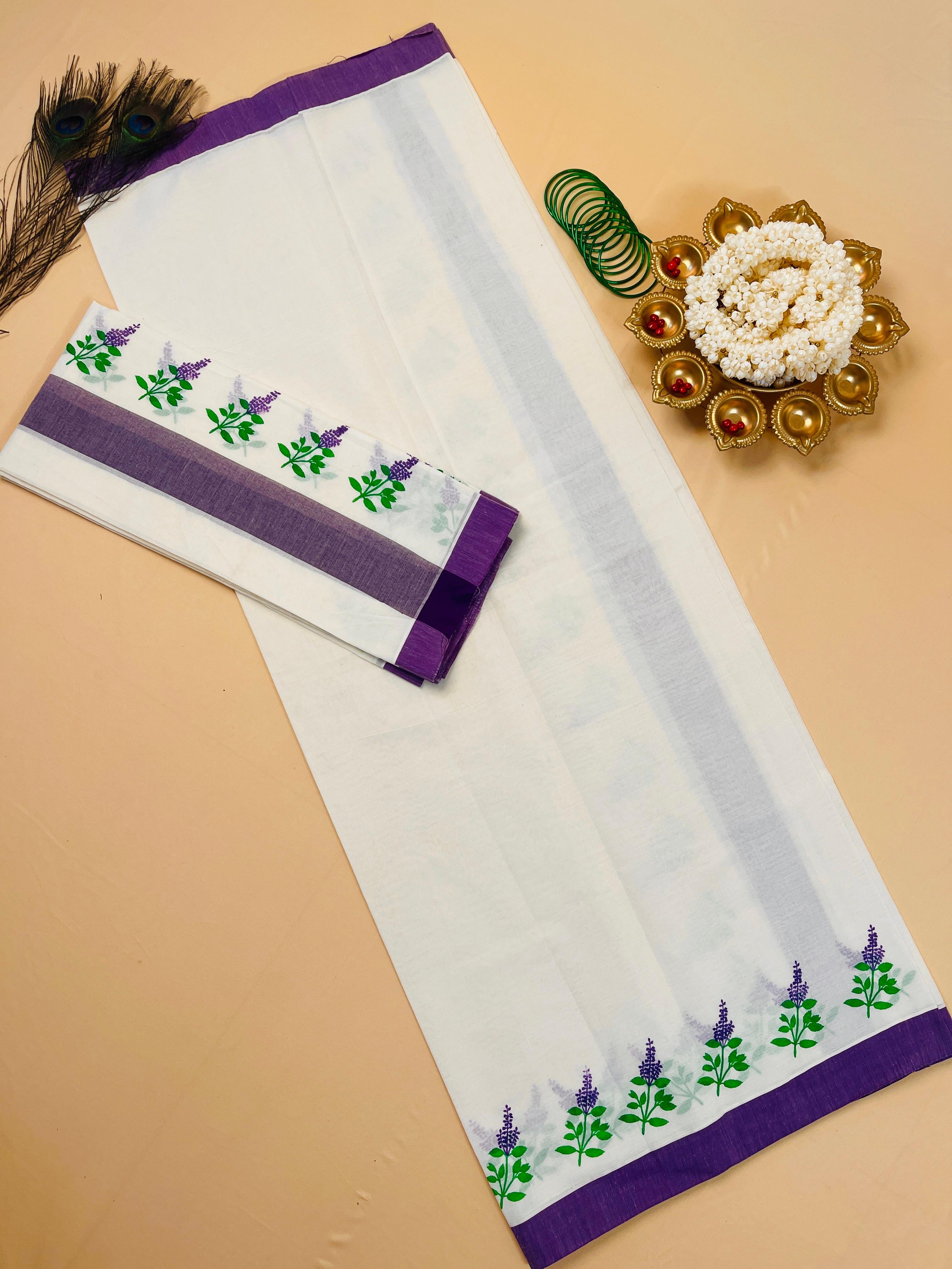 Mulloth Thulasi Print Set Mundu - Traditional Wear