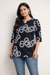 BLACK WITH WHITE LOOP DESIGN SHORT KURTHI (SU 704)