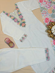 Off white hakoba salwar suit with floral thread work