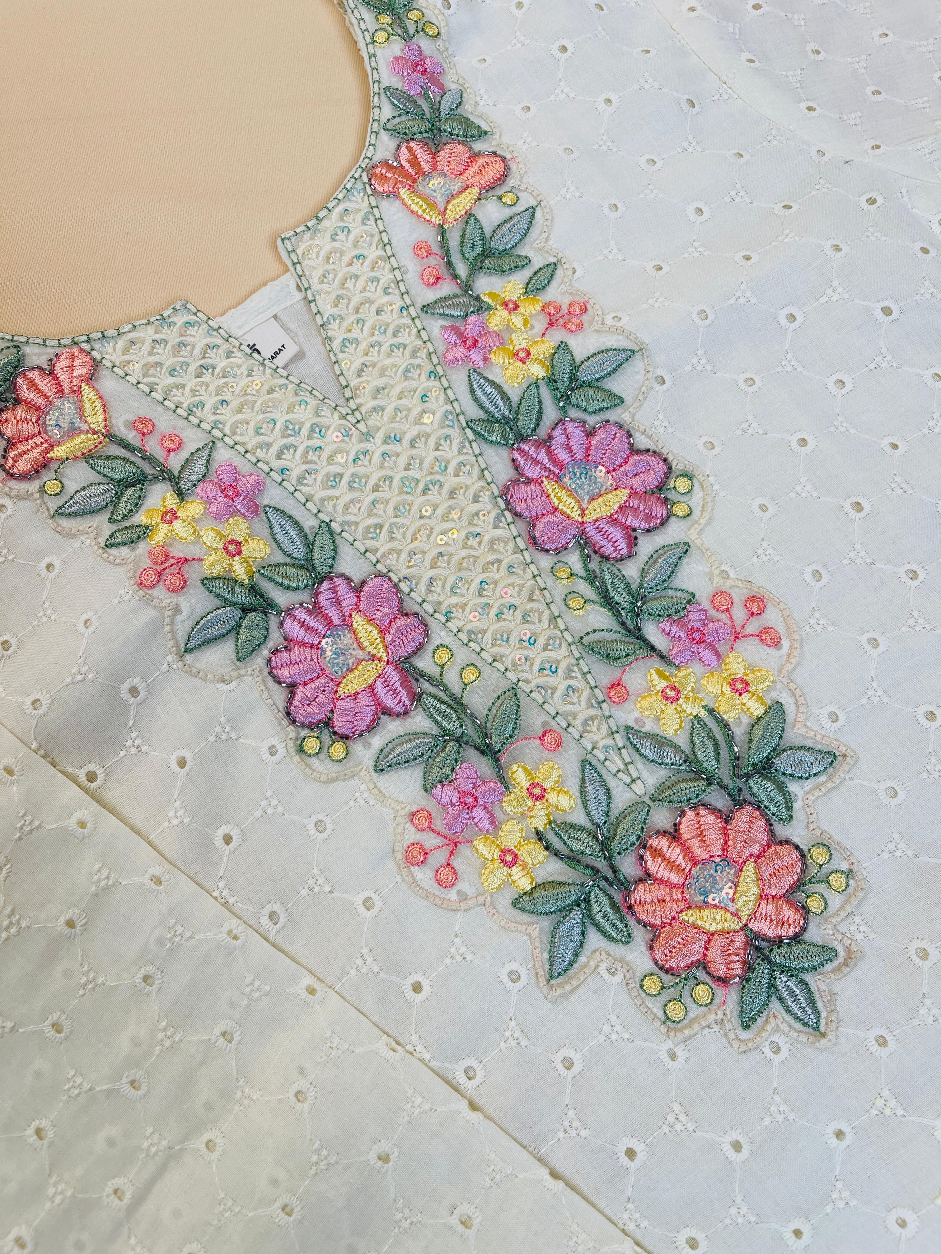 Off white hakoba salwar suit with floral thread work