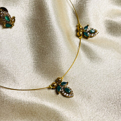 EMERALD GREEN DROPS INVISIBLE NECKLACE SET (SJ 181)