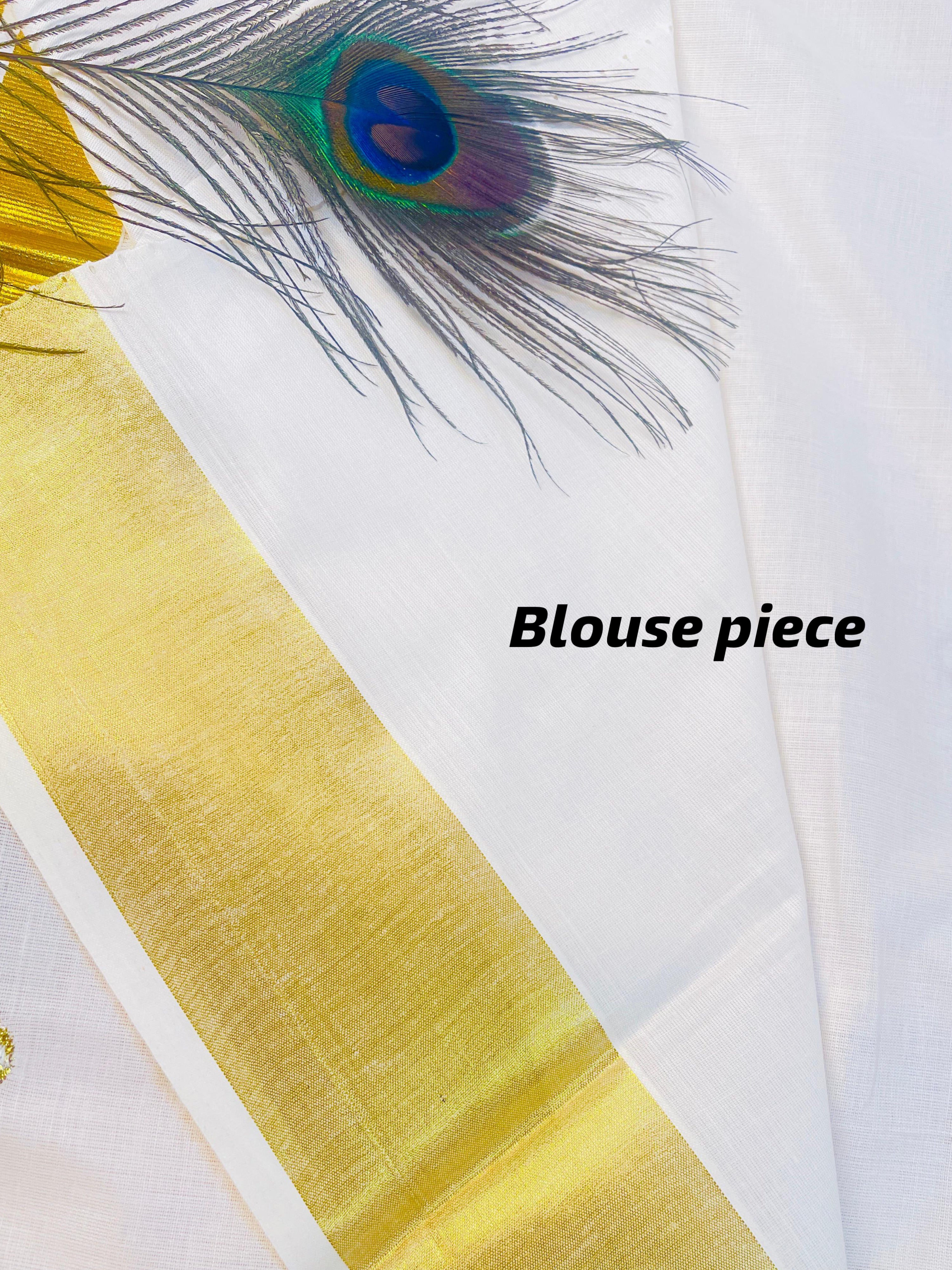SU 574 Kerala Kasavu Saree with Golden Polka Dots & Border