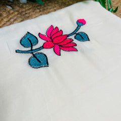 KAMALA🪷✨EMBROIDERY PINK LOTUS MUL COTTON SAREE  (SU 805)