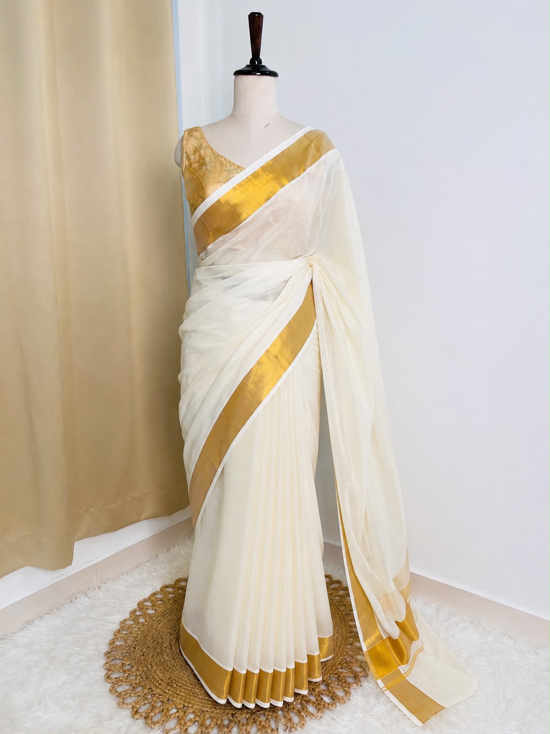 Plain Cotton Kerala Kasavu Saree (SU 539)