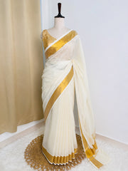 Plain Cotton Kerala Kasavu Saree (SU 539)