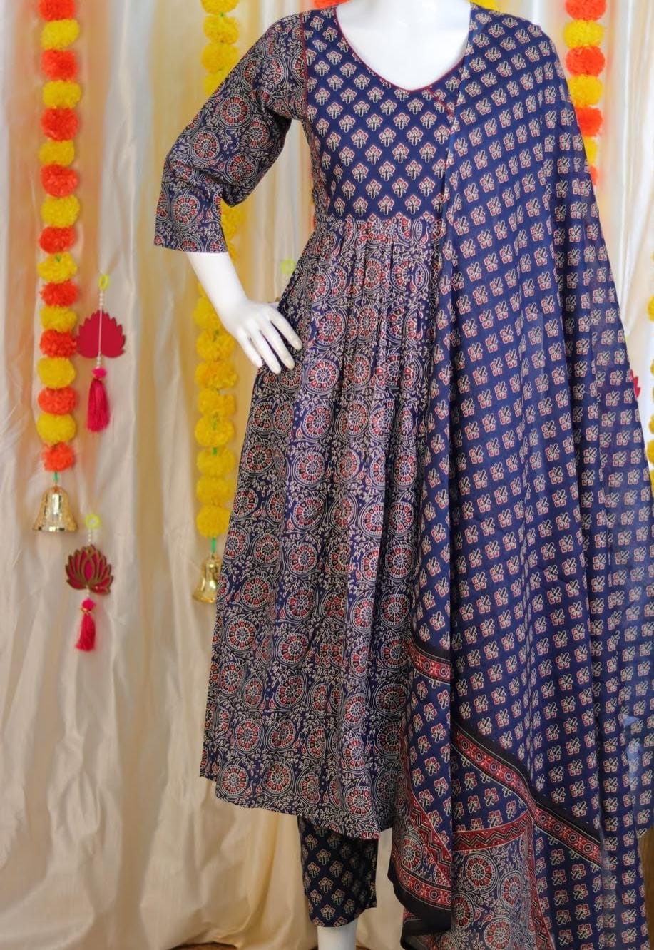 Blue Ajrakh Kurthi Set