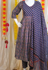 Blue Ajrakh Kurthi Set